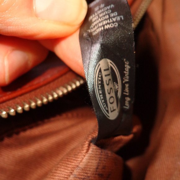 Fossil Leather Crossbody Bag Cognac Zip Closure Pockets Adj./Removable Strap - Picture 11 of 13